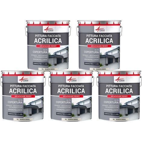 Pittura acrilica per esterni: per facciate esterne e stucco - ARCAFAÇADE RENOV - 5 x 10 L Bianco Crema - RAL 9001 - ARCANE INDUSTRIES