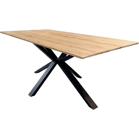 Esstisch 200x100cm mit abgerundeter Kante, Wildeiche massiv geölt, Metallfußgestell, TISDALE-69 (1/3)