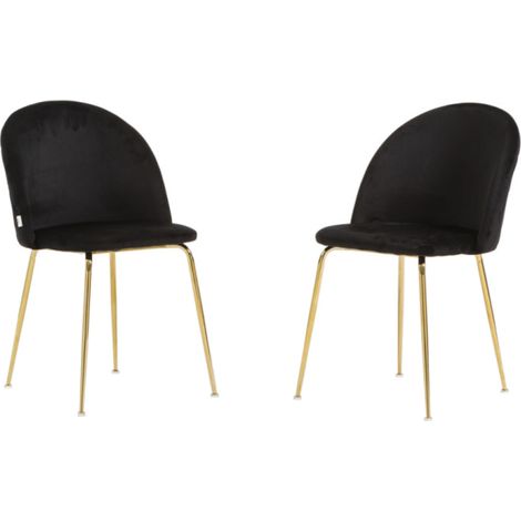 Sedia da pranzo in velluto Nero con gambe in metallo Oro - PARIS 2 sedie (1/3)