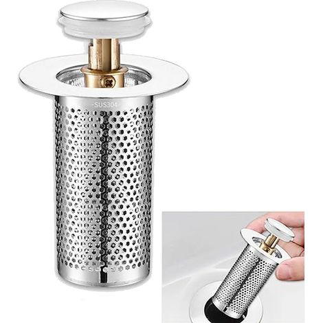Couvercle de bonde en acier inoxydable, 5,5 x 8 x 3,3 cm, système pop-up, pour l'entretien de la salle de bain, du lavabo ou de la baignoire.-AquaForge (1/5)