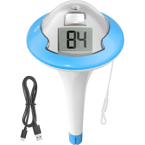 Thermometre Piscine, Rechargeable Thermomètre Piscine avec double écran et gros chiffres pour piscine, bain à remous, source chaude, aquarium (1/5)