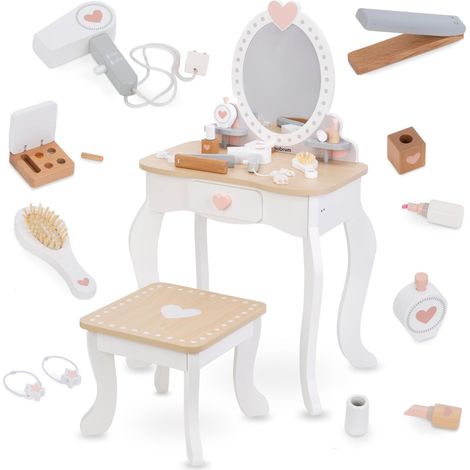 Makeup Dreeser - Meuble de Maquillage en Bois pour Petites Filles - Vanity,Parfum, Vernis à Ongles, Brosse, Attaches Cheveux et Table de Maquillage Petite Fille Station de Maquillage (1/5)