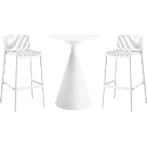 Bistro-Stapeltisch und -Hochstühle "Néora" - 2 Sitze - Weiß
