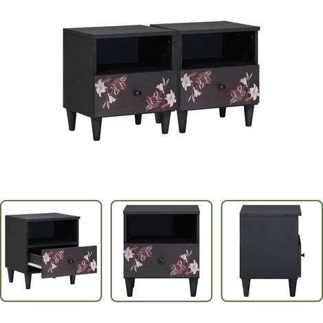 vidaXL Bois de manguier - Table de chevet avec tiroir 2 pcs Marron 40 x 33 x 46 cm (1/5)