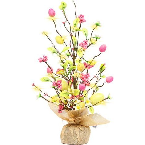 Pâques-Dekoration mit LED-Leuchten, Tischmitte in Form einer Pâques-Form, 45 cm, Sockel aus Jutestoff, künstliche Pflanze für die Pâques-Tischdekoration (Farbe 1) (1/5)