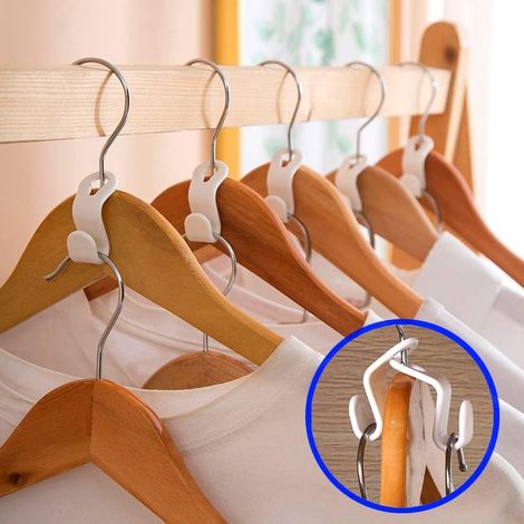 Set di 50 ganci appendiabiti - Mini organizer per appendiabiti in plastica - Clip di estensione per appendiabiti in plastica - Salvaspazio - Ganci - Organizzazione armadio - Bianco - Adatti a appendia (1/5)