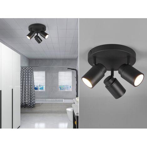 Deckenstrahler Badezimmerlampe ANGELO Schwarz 3-flammig, Ø 20cm