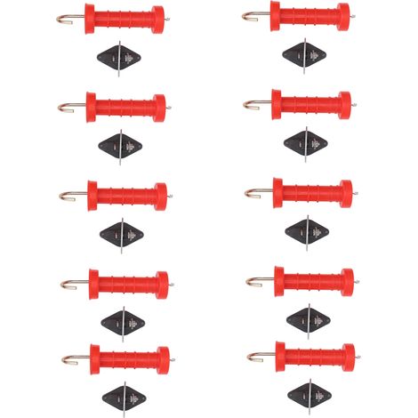 10 rote ABS-Torgriffe für Elektrozäune, hitze- und kältebeständig, mit 10 Isolatoren (1/5)