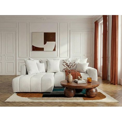 BOBOCHIC - Canapé d'angle L convertible coffre ROXELANE tissu chiné Angle gauche Blanc (1/5)
