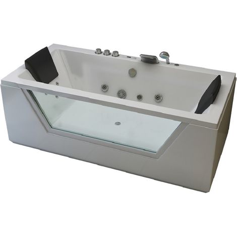 Whirlpool Indoor Spa Badewanne Whirlpool LUGANO weiß 185x90x62 cm LED Massagedüsen Whirlwanne (1/2)