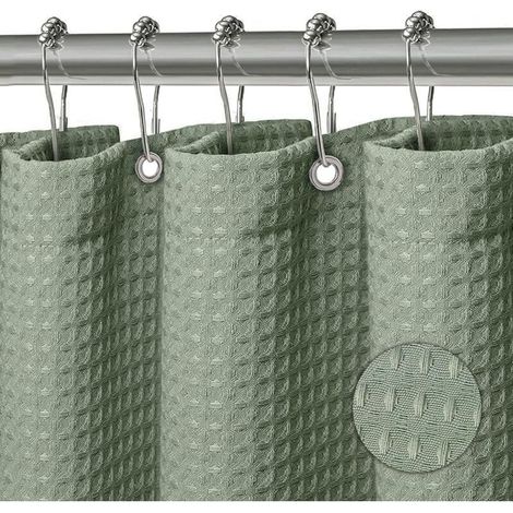 Waschbarer Duschvorhang aus Polyestergewebe mit 12 wasserdichten Duschvorhangringen für Dusche und Badewanne, 180 x 200 cm, grün geprägt - Crezuo (1/4)