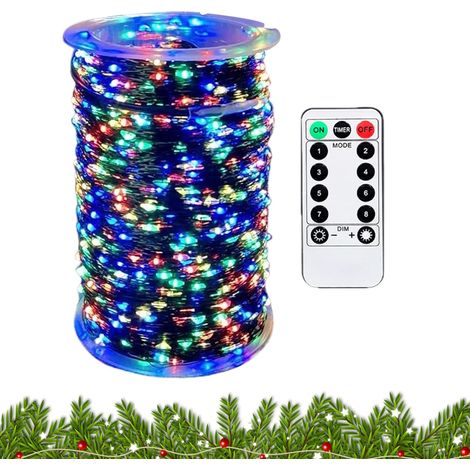Guirlande lumineuse d'extérieur à LED blanc chaud de 300 m avec télécommande - Ligne métallique revêtue de PVC avec détails phosphorescents - Décoration de Noël - Utilisation paysagère (1/5)