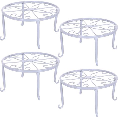 Lot de 4 supports pour plantes en métal de 23 cm (usage intérieur/extérieur) – Convient comme support pour plantes, socle pour fontaine à boissons ou présentoir pour citrouilles – Blanc (1/5)