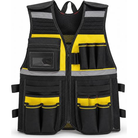 Gilet tactique multifonction en tissu Oxford à poches jaune noir (1/5)