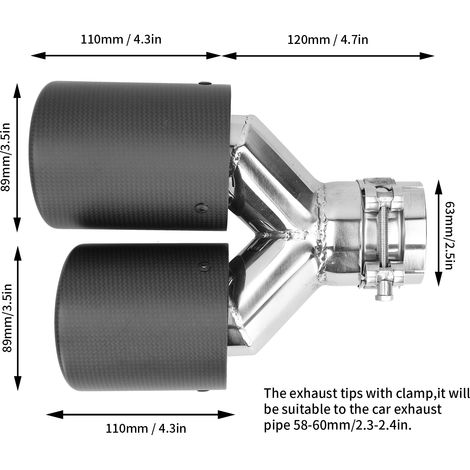 Tuyau d'échappement double universel en fibre de carbone mate de type Y avec bords roulés, sortie droite, acier inoxydable (AP29KR--6389) pour modification automobile (1/5)