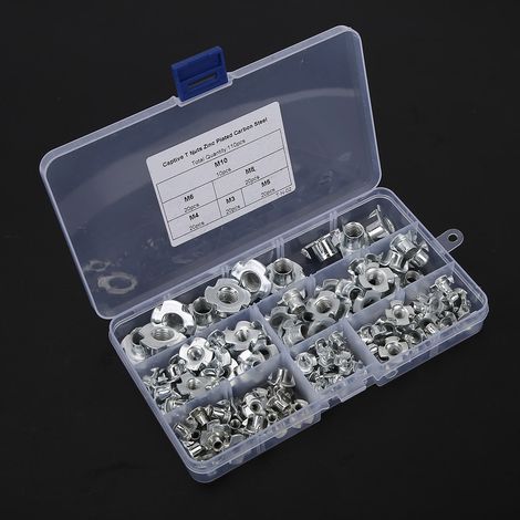 110 Stück 1 Box T-Nutensteine Nietmuttern M10\M8\M6\M5\M4\M3 Vier-Klauen-T-Nutenstein-Set (1/5)