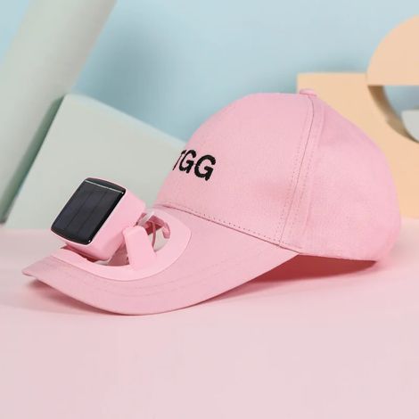 Chapeau ventilateur solaire portable (rose), idéal pour les voyages d'été, les sports de plein air et la protection solaire. (1/5)
