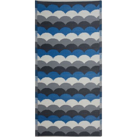 Tapis d'Extérieur Bleu Gris et Noir en Polypropylène Motif Vagues pour Terrasse au Style Moderne 90 x 180 cm Beliani (1/5)