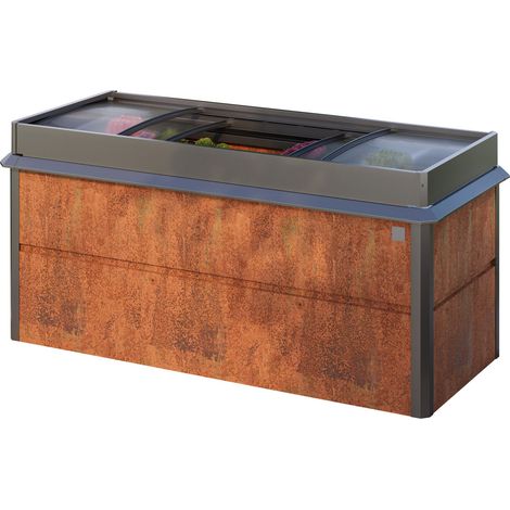 PRIMEYARD 200 x 85 x 77 cm Hochbeet Nele, Cortenstahl, Rost-Optik  inkl. Frühbeetaufsatz und Schneckenschutz
