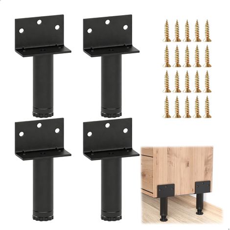 Pied de Meuble Réglable 8-9.5 cm, 4 Pièces en Métal Noir - Pieds Réglables en Hauteur pour Table, Canapé, Table de Chevet et Chaise (1/5)