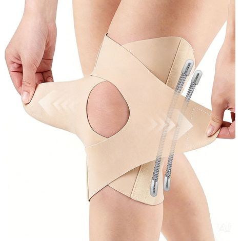 Ligament Knee Brace, Sports Knee Brace with Spring Lateral Stabilizers, Adjustable Patella Knee Brace for Knee Pain Relief, Osteoarthritis (Beige, M) (1/5)