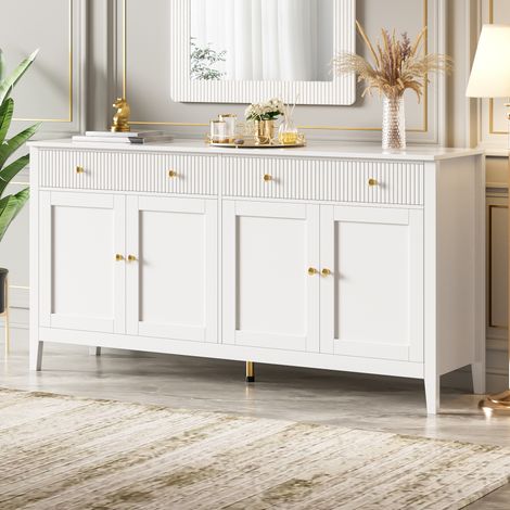 Aparador 160x40x82 cm, 2 cajones y 4 puertas, blanco, MDF-FLORAGRACE (1/5)