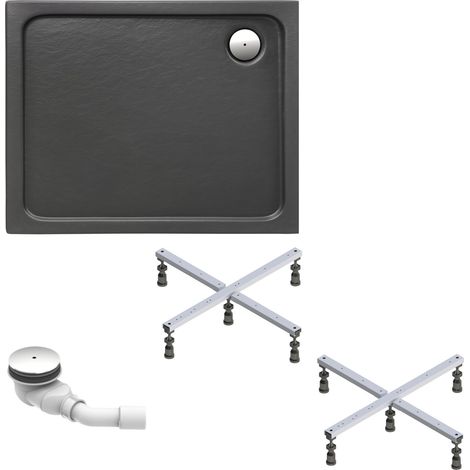 Schulte Duschwanne Adria 140x80 cm - Komplett Set mit Fußgestell und Ablaufgarnitur - Hochwertiges Sanitäracryl in Anthrazit