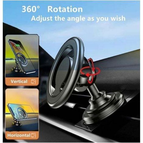 Support Magnetique Telephone Voiture - 2 en 1 Tableau De Bord Et Grille De Ventilation - Rotation 360 Degres - Compatible MagSafe Et Smartphones Tous Modeles - 1 Unite (1/4)