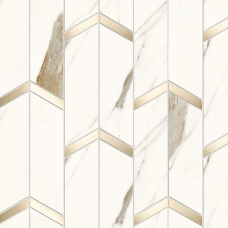 Mosaïque effet Marbre Blanc Calacatta Alba Arrow 46,3x19,2x0,9 cm Brillant Montira - Mur intérieur (vendu par carton de 0,5064 m²) - RO'MA CARRELAGE