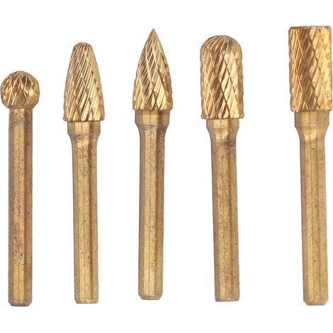 Lot de 5 fraises rotatives en carbure, tête de burin double coupe, kit d'outils pour polissage et sculpture, accessoires de meulage pour perceuse (1/5)