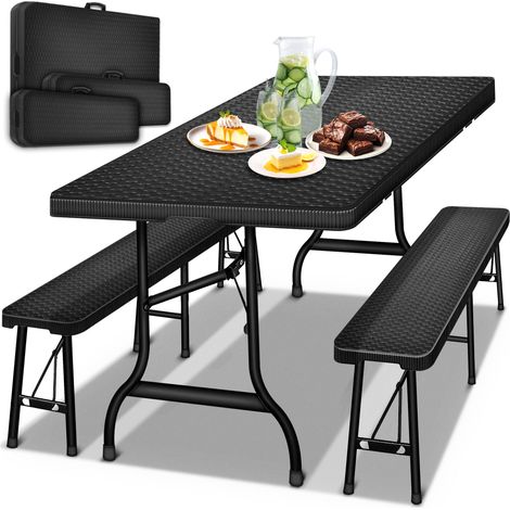 tillvex Set tenda da birra, set tendone pieghevole in rattan nero, set panche da birra