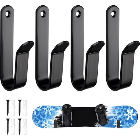 Support Skateboard Mural, 2 Paires,Porte Ski étagère Murale Snowboards Display Rack, Skis Voiture, Crochets Rangement, Planches Comme Skateboards, Longboards, Wakeboards Et Rollers, (1/5)