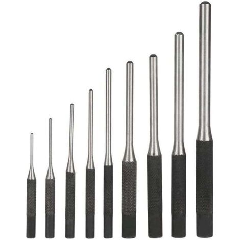 9PCS Poinçon Jeu de Chasse-goupilles En Acier Durable Professionnel, Outil à Main Ingénierie Mécanique，le noir， (1/4)