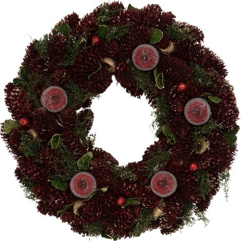 Couronne de Noël Pommes de pin avec déco rouge vert doré D 34 cm - Feeric Christmas (1/2)
