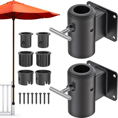 Support de Fixation pour Parasol de Terrasse, Kit Mural en Acier avec Manchons Adaptateurs pour Mât de 3 à 5 cm (1/5)