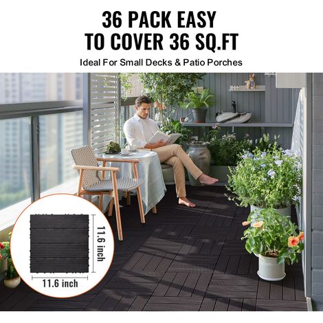 Dalles de sol emboitables 36 pcs 29.5x29.5 cm 3.34 m2 PP etanche exterieur tous temps terrasse balcon piscine jardin marron fonce (1/5)