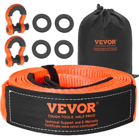 VEVOR Kit di Recupero con Cinghia di Traino per Impieghi Gravosi, Cinghia per Verricello Salva-Albero 76,2 mm x 6,1 m Resistenza alla Rottura di 16329 kg Triplo Anello Rinforzato, per Jeep, SUV, ATV