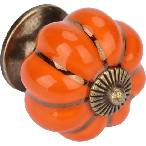Boutons de porte en céramique en forme de citrouille, poignées de style européen pour meubles de chambre, armoires et tiroirs (orange) (1/5)