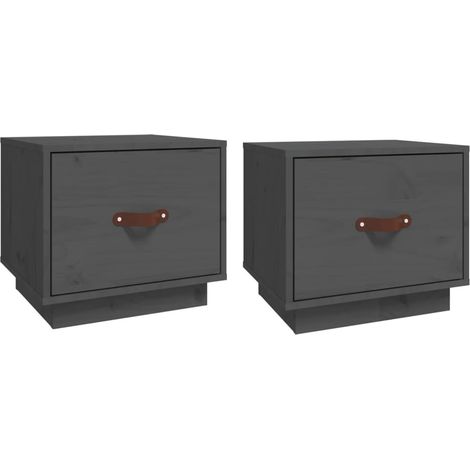 Juego de 2 mesitas de noche con cajón 40 x 34 x 35 cm madera de pino gris DEC035321 (1/5)