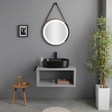 Meuble De Salle De Bains Suspendu 80Cm Avec Lavabo Sur Pied Noir Mat Kyoto (1/5)