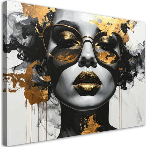 Quadro su tela, Ritratto di donna glamour in bianco e nero e oro, 60x40 (1/5)