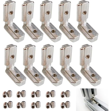 10 Pièces Supports D’Angle en Aluminium 30x30 - Équerres Intérieures en Alliage de Zinc, Connecteurs L-Forme Vernis, pour Profils 3030, Avec 20 Vis Assorties (1/5)