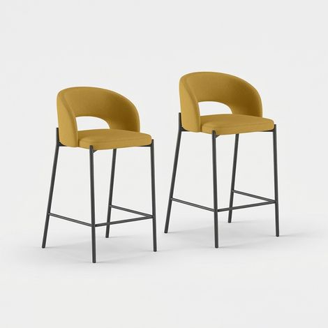 Set 2 sgabelli cucina in tessuto e metallo con poggiapiedi Nia - Giallo