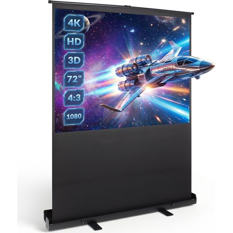 Beamer Leinwand 72 Zoll 4:3, Mobile Business und Heimkino Beamer, Tragbar Projektor Leinwand, Bodenprojektor Bildschirm, 146 x 109 cm, Keine Montage erforderlich