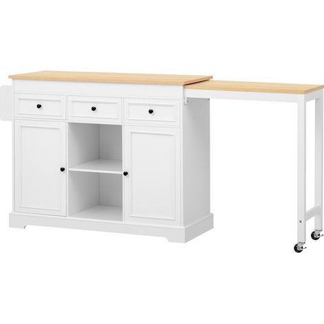 Isola da cucina su ruote estensibile bianca in MDF 112-188 x 45 x 92 cm (1/5)