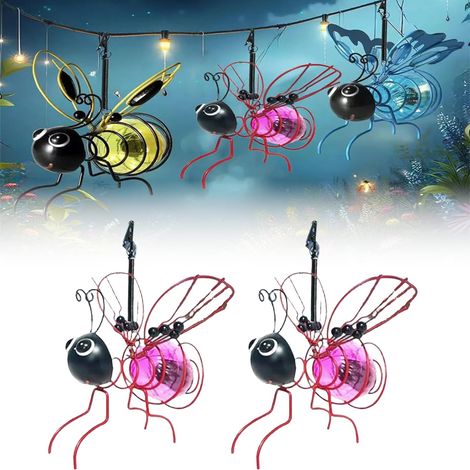 Lumières solaires d'abeilles extérieures, lampe solaire suspendue pour jardin, lampes simulées d'abeilles étanches, décoration de jardin pour fêtes et anniversaires (Rose 2 pièces) (1/5)