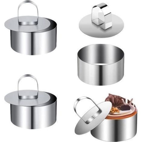 4 Pieces Stainless Steel Pastry Ring Dessert Rings Round Cookie Cutters for Desserts Biscuits Pastry Cakes - sh