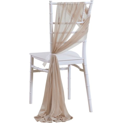 20 Deux cantonnières décoratives de dossier chaise mariage d'église d'extérieur rideaux gaze anti rides couleur champagne foncé 250cm (1/5)
