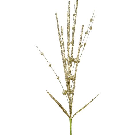 10 künstliche Glitzerbeeren-Stiele (60 cm, 6-zackig) mit 2 Blättern, weihnachtlich, glitzernd, für Tischdekoration, weiß (1/5)