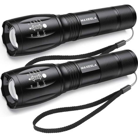 Ciel-Lampe Torche LED Ultra Puissante, 2000 Lumens Lampe de Poche, IP65 Étanche Lampe Tactique, Zoomable, 5 Modes D'éclairage, Antichoc Anti-dérapant pour Camping Randonnée Urgence, Lot de 2 [Classe é (1/5)